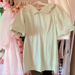 🤍green check collared frill dress 💚